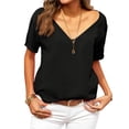 thumbnail image 2 of Lumtrix Women Fashion Deep V-Neck Short Sleeve Tops Oversized Summer Tees Casual Loose Fit Basic Trendy T-Shirt Black 2XL, 2 of 5
