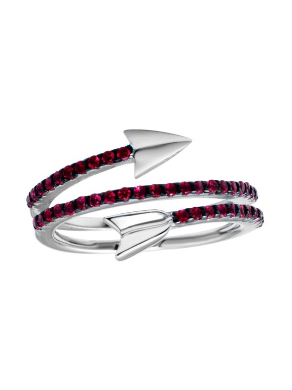 Simulated Ruby Cubic Zirconia Wrap Arrow Ring Rhodium Plated Sterling Silver Size 6