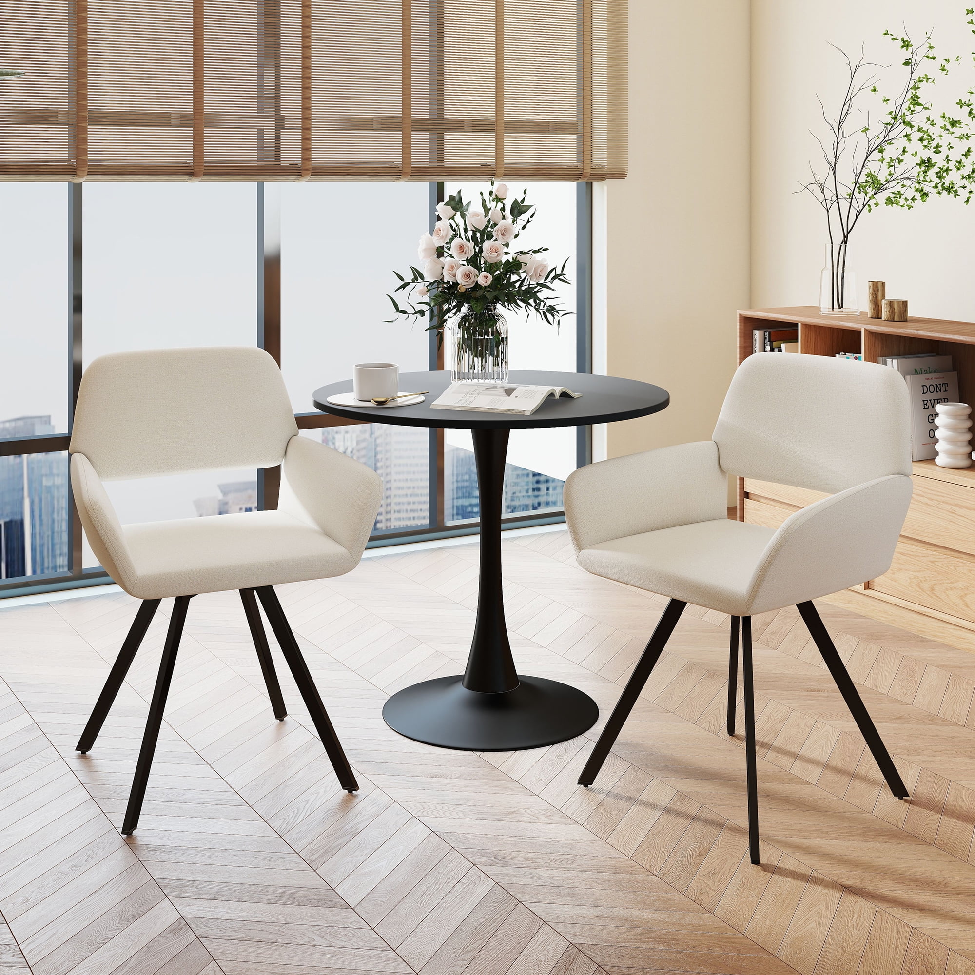Ensemble de 2 chaises pivotantes rembourrées Homy Casa avec dossier ajouré, fauteuil d'appoint avec accoudoirs pour salon, tissu beige
