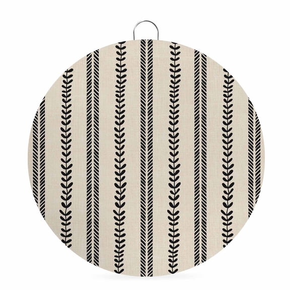 Welcome Sign for Front Door, Boho Leaves Round Metal Wall Art Wreaths, Retro Brown Abstract Modern Black Stripes Outdoor Indoor Wall Hanging Sign for Porch Decor Housewarming Gifts 7.9 Inch