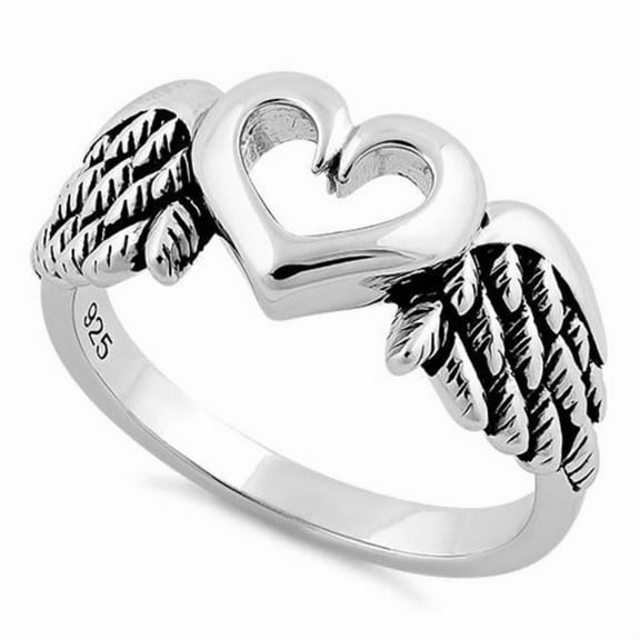 925 Sterling Silver Heart Angel Wings Ring Dainty Jewelry Gift for Girlfriend_5