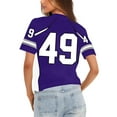 thumbnail image 4 of WTOBBY Women's Loose Fit Short Sleeve Mesh Football Jersey Inspired V-Neck Graphic Top Tee, Trendy Sportswear for Casual Wear, Comfortable and Lightweight Summer Apparel ,Purple 2XL, 4 of 6