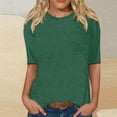 thumbnail image 2 of Chemises pour Femmes Col Rond Manches 3/4 Blouse Imprimée Confortable Hauts Femmes Tendance Vert TTG, 2 of 4