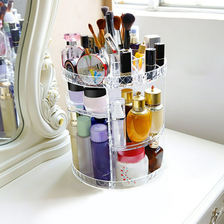 360 Rotating Makeup Beauty Organizer Acrylic Box Dresser Lipstick Skin Care  Shelf Diamond Pattern Cosmetics Receiving Box - AliExpress