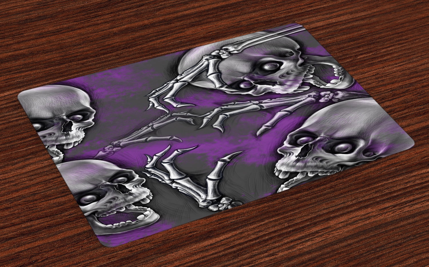 Skull Placemats Set of 4 Scary Creepy Spooky Happy Smiling Skeleton