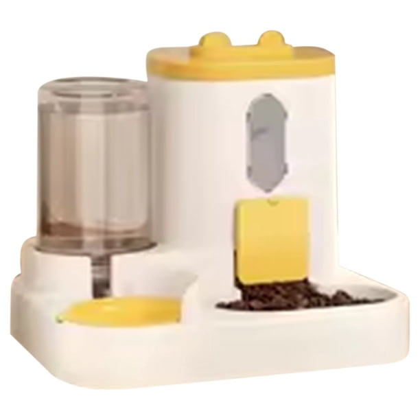 Dispensador de Comida para Gatos, Agua y Comida Integrados, Totalmente Automático, Dispensador de Comida y Agua para Gatos, Dispensador de Agua Amarillo.