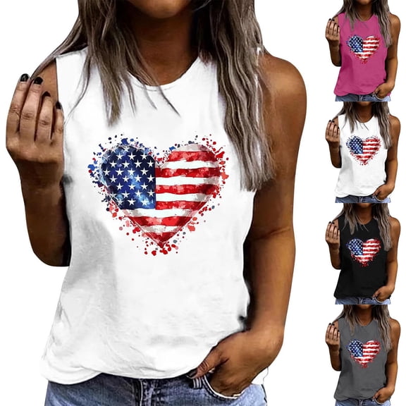 Lydpxz Women's Independence Day Tank Tops Casual Patriotic Red White and Blue Graphic Tees Elegant Sleeveless T Shirts Cami Lightweight Crew Neck Tanks