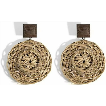 6 Quality * 4.5cm Handmade Rattan Knit Hat Shaped Drop Earrings For Women Ethnic Woven Round Pendientes Earrings Boho[t548]