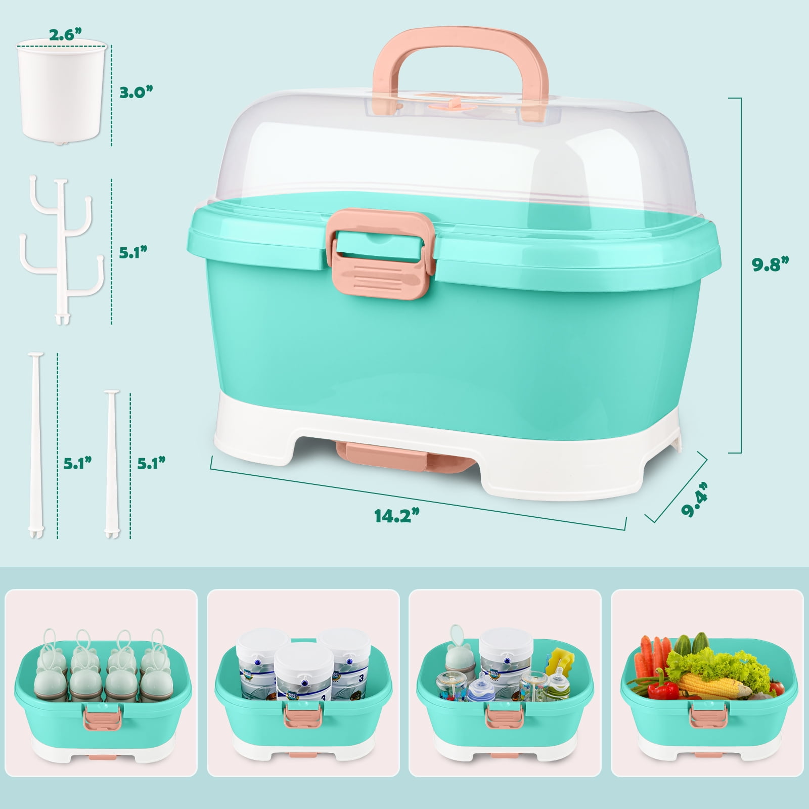 Toddmomy 1pc Portable Baby Bottle Drying Rack Storage Box Organizer with  Anti-Dust Cover,Large Nursing Bottle Storage Box Organizer for Home Kitchen