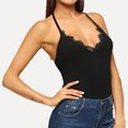 thumbnail image 4 of Fridja Womens V-Neck Solid Lace Patchwork Backless Halter Casual Camis Top, 4 of 9