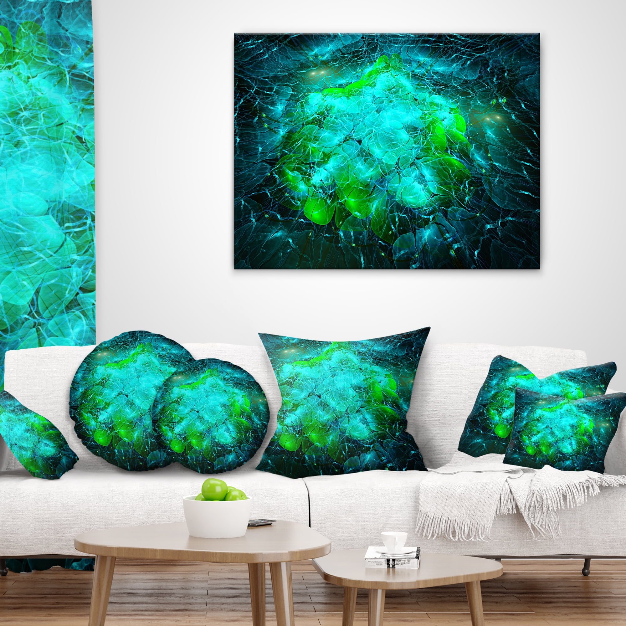 Designart Fractal Smoke Texture Green - Abstract Throw Pillow - 16x16