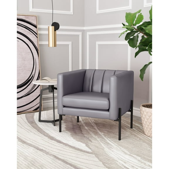 Jess Accent Chair Gray Accent Chair, Modern Style, Plush and durable faux leather fabric, Plywood, Indoor Living