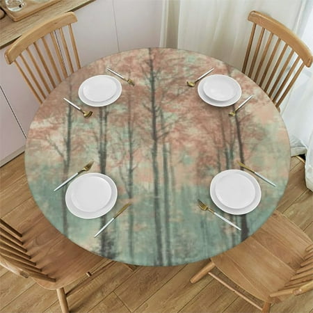 

Ullo0ord Contemporary Red Teal Tree Table Cloth Round Fitted Tablecloths with Elastic Edge Abstract Art Oil Paiting Wipeable Waterproof Table Cover for Kitchen Wedding 31 -35