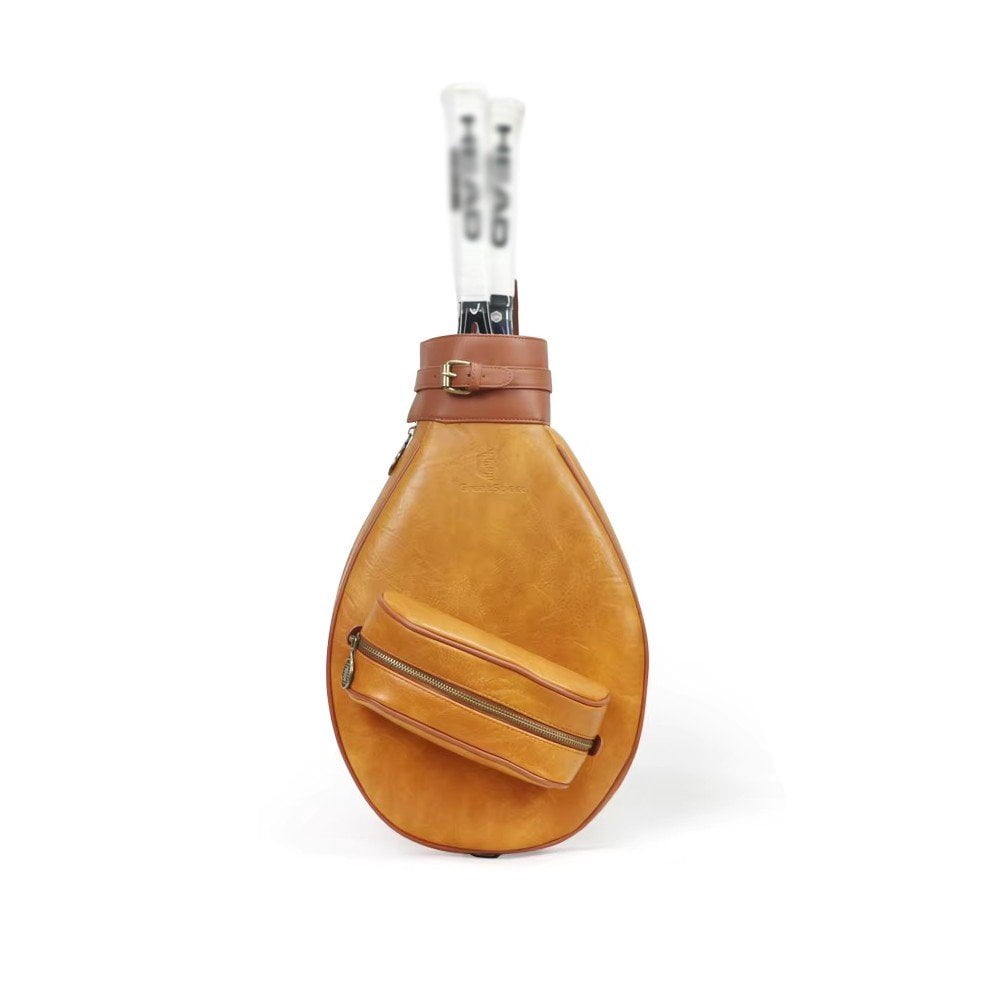 Jiibva Badminton Racquet Crossbody Bag Leather Tennis Sports Shoulder Bag Can Accommodate 2 Rackets Storage Bag Tennis Racket Bag Handbag for Women Men