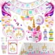 thumbnail image 1 of Set de artículos de fiesta, decoración de cumpleaños con unicornios para niñas, 1 of 7