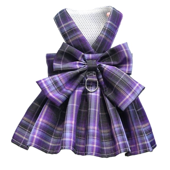 GASTROPOD Dog Clothes, Purple Plaid JK Dress with Harness