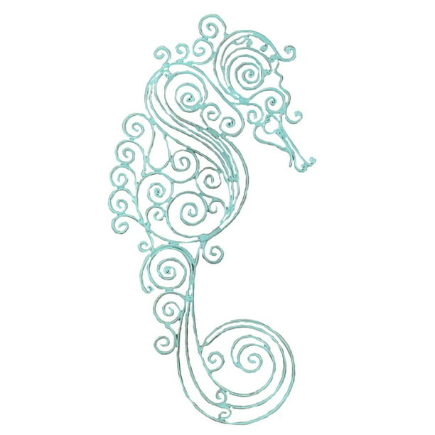 Lacey Look Distressed Design Coastal Teal Seahorse Metal 18 Inches Wall Decor Com - Teal Wall Art Metal
