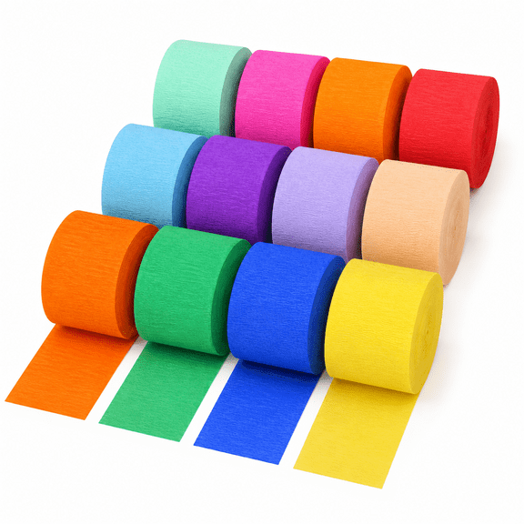 Meilimei 12 RollsCrepe Paper Streamers, 984ft Colorful Party Streamers for Birthday Decorations, Wedding, Baby Shower, Halloween, Christmas Decor, DIY Craft (0.14ft x 82ft/Roll)