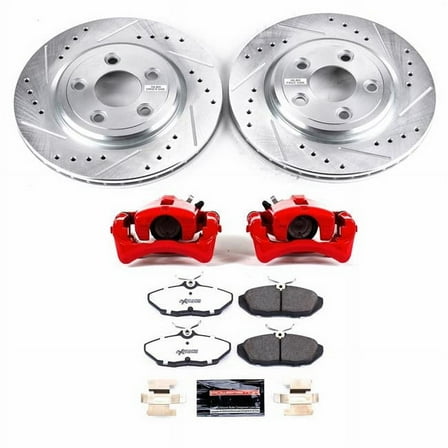 PowerStop Rear Z26 Street Warrior Brake Pad and Rotor Kit with Red Powder Coated Calipers Fits: JAGUAR Select Models KC1360-26