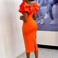 thumbnail image 4 of Women's Elegant Ruffle Sleeve Midi Cocktail Dress, Pencil for Party Dress, 4 of 5