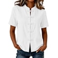 thumbnail image 2 of ClodeEU Women's Chinese Frog Button Stand Collar Short Sleeve Blouse,Solid Casual Summer Shirt Top White,Women's Plus S, 2 of 8