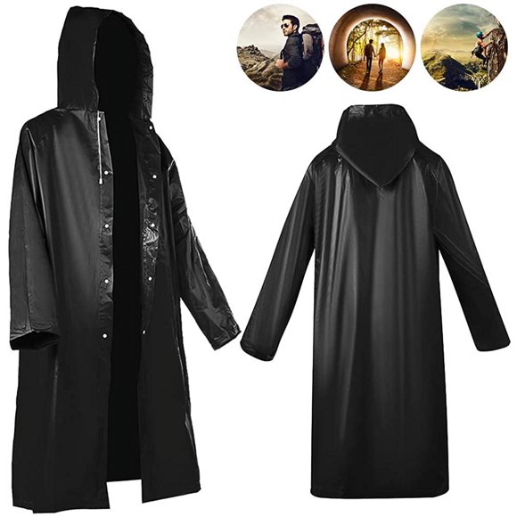 Lot de 2 Imperméables Noirs Portatifs, Ponchos de Pluie en EVA Réutilisables pour Hommes et Femmes, Manteaux de Pluie Durables à Manches Longues pour Activités de Plein Air, Grand