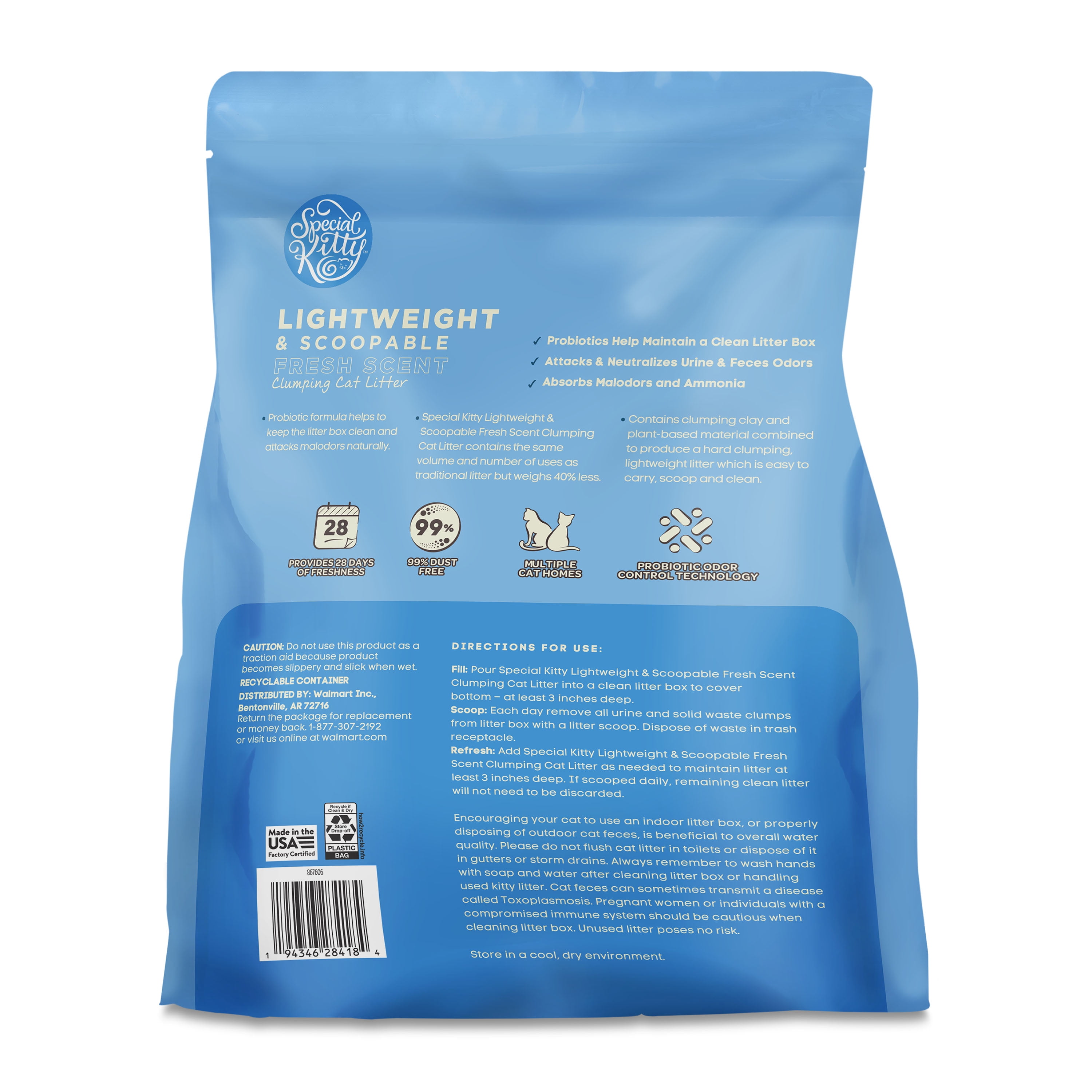 (3 pack) Special Kitty Lightweight Fresh Scent Clumping Cat Litter 8.5 lb Stand Up Bag