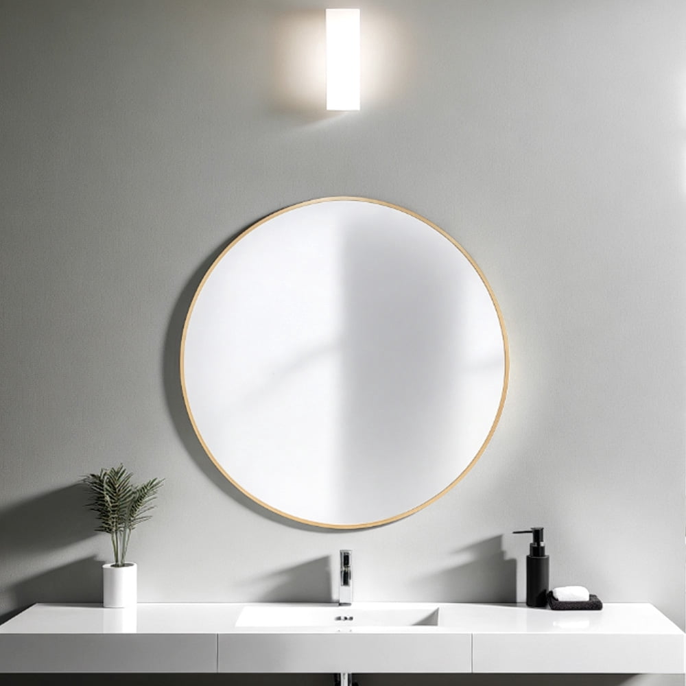 Abble 28" Wall Mirror Round Vanity Mirror Aluminium Framed Circle Bathroom Mirror Modern Wall Mirror, Gold