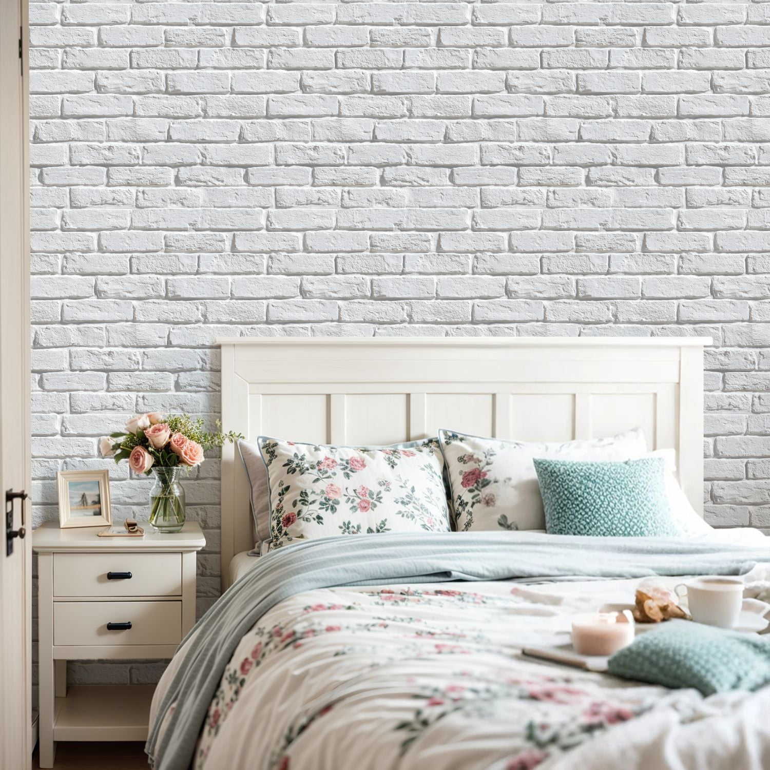 Peel and Stick Wallpaper White Brick Effect Wall Rough Surface Subtle Shadows 24in x 118in Contact Paper Removable Self Adhesive Wall Mural Wall Decor for Bedroom Kitchen Cabinets