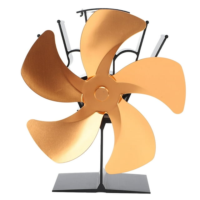 Ventilador de estufa de 5 aspas con motor de calor, ventilador de chimenea autogenerado para estufa de leña, color dorado