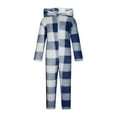 thumbnail image 4 of BRGZLK Girls Onesie Fuzzy Sherpa Hooded Long Sleeved One Piece Plaid Romper Loungewear Casual Winter Warm Homewear Blue 13-14 Years, 4 of 5