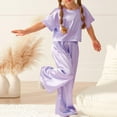 thumbnail image 4 of PXLKNZH 5-13Years Girls 2 Piece Outfits, Kids Fashion Short Sleeve T Shirts and Wide Leg Pants Set Tracksuits Summer Vacation Casual Loungewear Purple,9-10 Years, 4 of 5