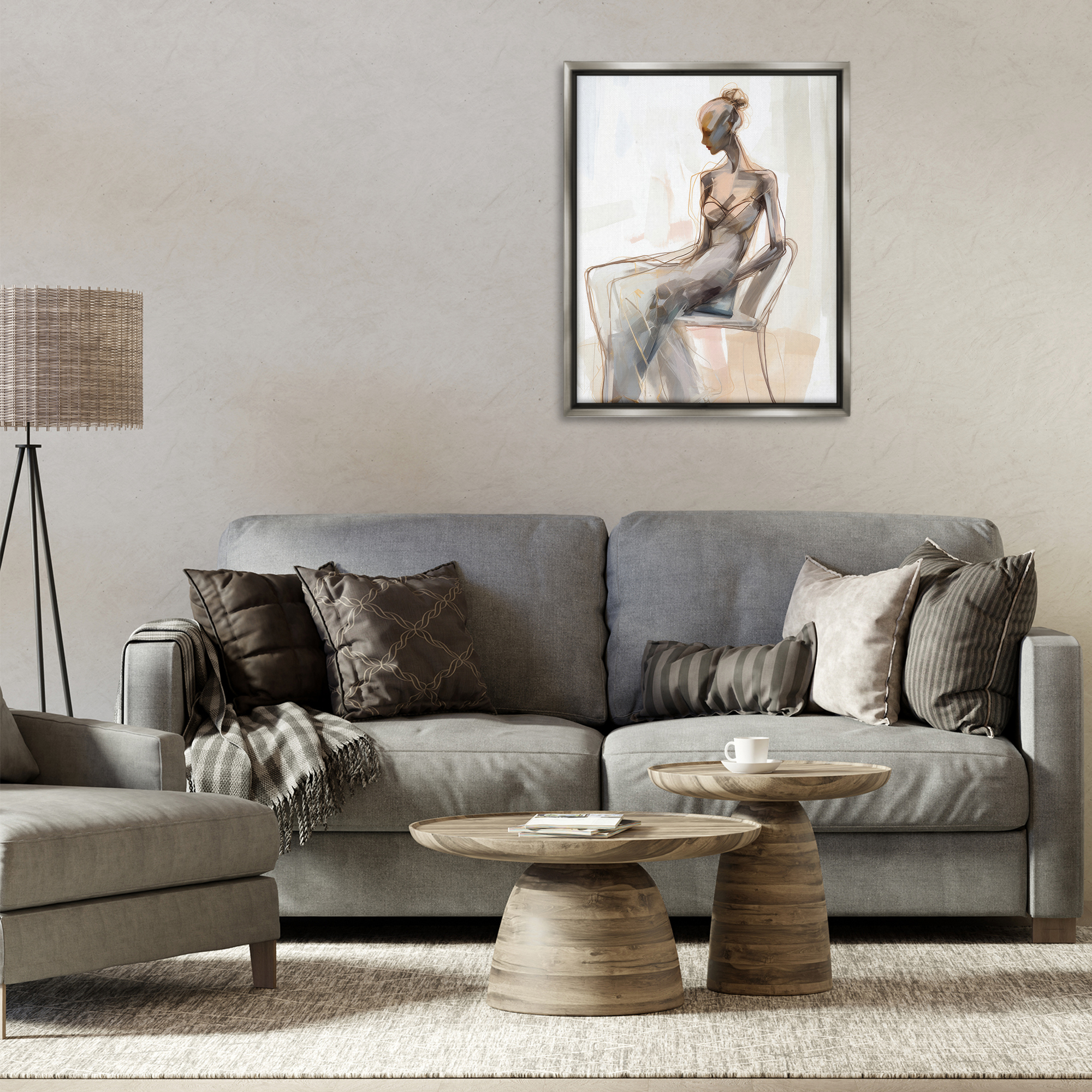 Stupell Industries Classy Figure Impression People Painting Gray Floater Framed Canvas Art Print Wall Art, 25 x 31