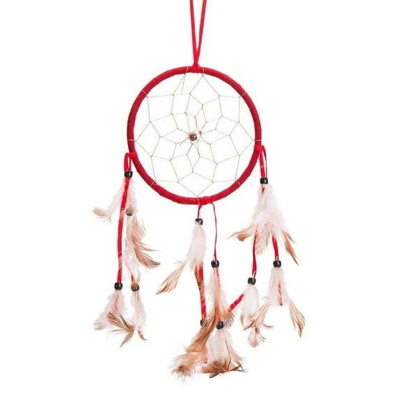 15" traditional red dream catcher with feathers wall or car hanging ornament ...