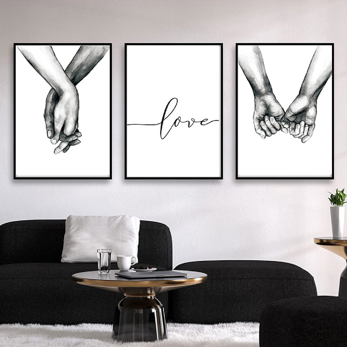 Yirtree Un 1Set Wall Art Minimalist Painting,Love Hand in hand Minimalist Black and White Canvas