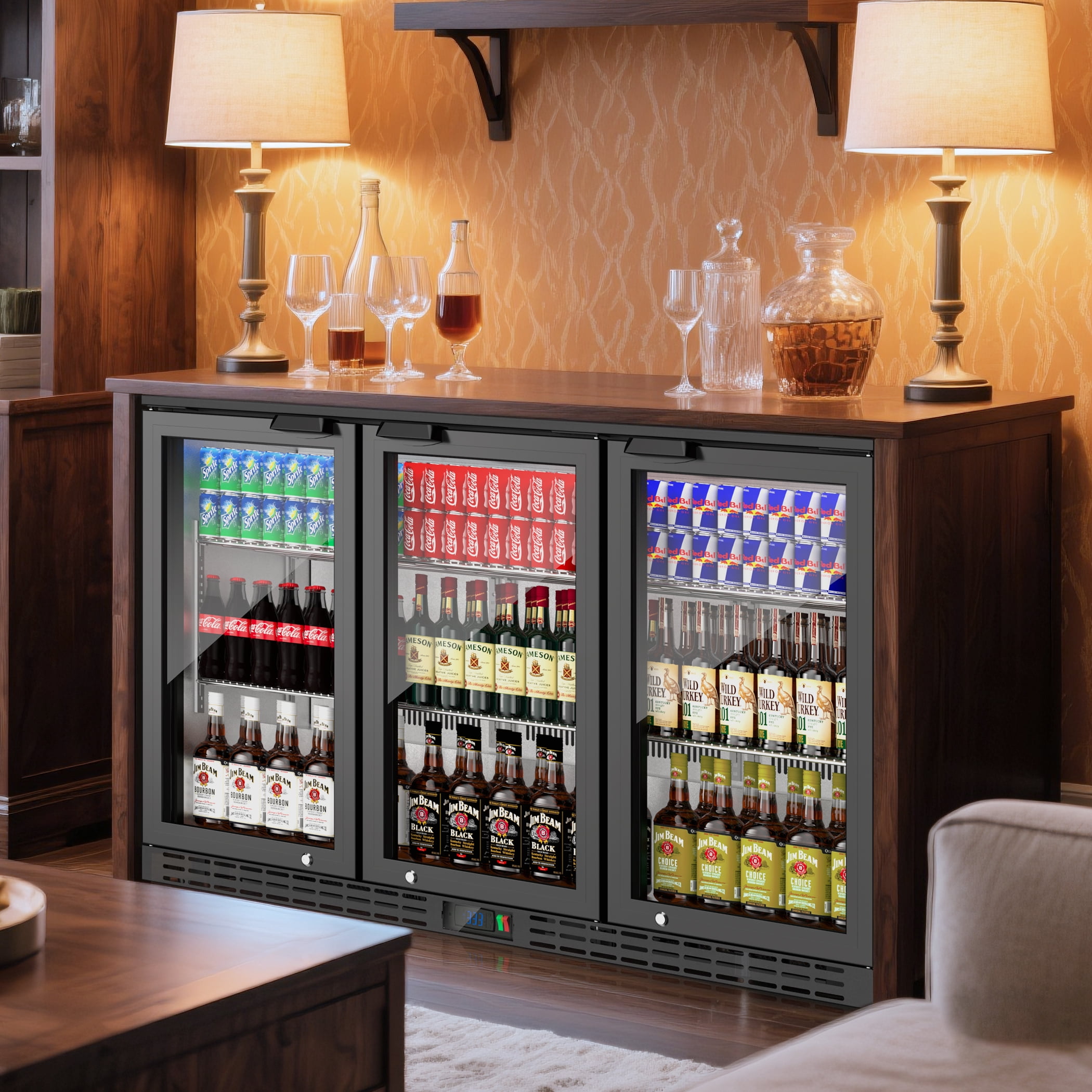 Coolake 53" 11.7 cu.ft Commercial Back Bar Cooler with 3 Glass Doors, Under Counter Height Beverage Refrigerator in Stainless Steel with LED Lighting for Soda Drinks, Beer, Wine