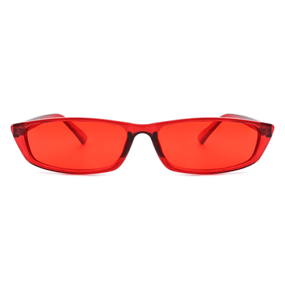 Bold Red Narrow Frame Sunglasses - Solid Red Lens UV Protection Trendy Summer Beach Eyewear