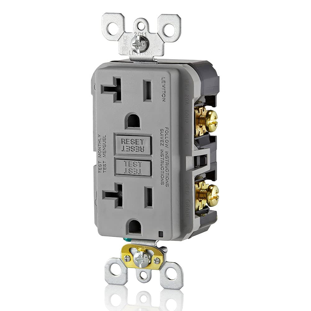 Leviton GFCI Outlet, 20 Amp, Self Test, Tamper-Resistant with LED Indicator Light, Protection from Electric Shock and Electrocution, GFTR2-GY, Gray