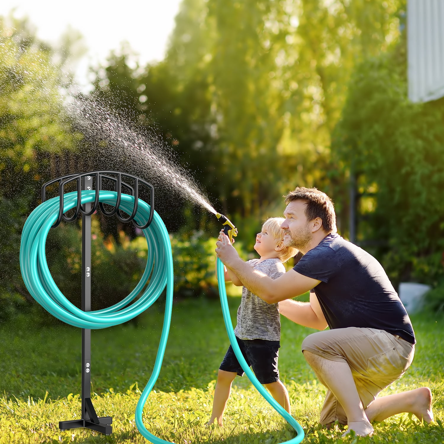 Garden Hose Holder, 3 Spikes Freestanding Outdoor Hose Stand, Heavy Duty Water Hose Holder Rack and Storage Organizer for Lawn/Yard/Garden