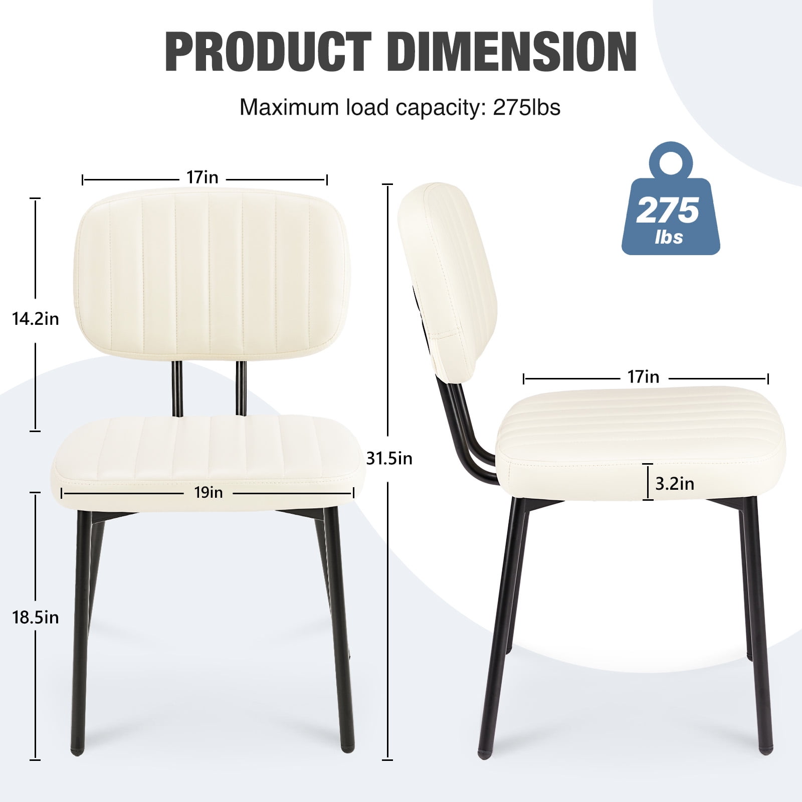 GIANNA Dining Chairs Set of 2, Sturdy Accent Chairs Modern Faux Leather Desk Chair with Metal Legs for Kitchen, Living Room, Bedroom