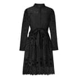 thumbnail image 5 of VEKDONE Womens Long Sleeve Button Down Dress Fashion Lace Embroidered Hollow Out Midi Dress Casual Flowy Loose Fit Vacation Dresses with Belt Black XXXL, 5 of 8
