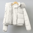 thumbnail image 2 of Rutainlusire Women's Hooded Puffer Jacket, Zip and Snap Front Winter Coat with Faux Fur Trim and Pockets, Warm Short Outerwear for Cold Weather, 2 of 6