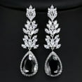 thumbnail image 2 of Silver Plated Long Black Stone Drop Wedding Earring Cubic Zirconia Women Jewelry, 2 of 9
