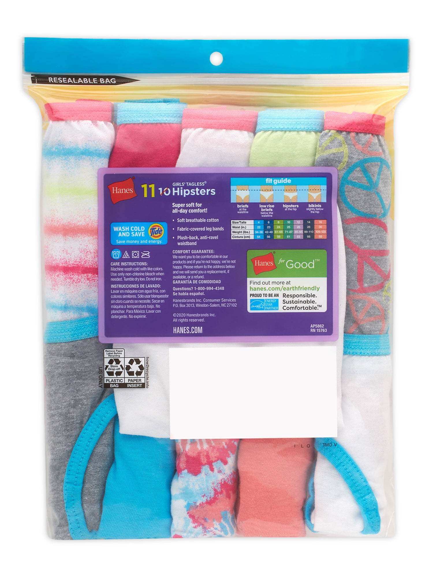Hanes Girls' Cotton Hipster, 10+1 Bonus Pack