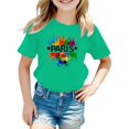 thumbnail image 1 of Rovga 2-3 Years Tops For Girls Children Kids Summer Letter Printed Shirt Blouse Top Tunic Clothes Short Sleeve Cartoon Prints Crer Neck Relax Fit Daily Wear Green, 1 of 4
