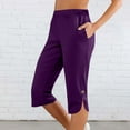 thumbnail image 3 of Women's Athletic Capris New Women's Casual Capris with Pockets Wide Leg Work Cropped Pants Workout Stretchy Yoga Trousers Purple L, 3 of 6