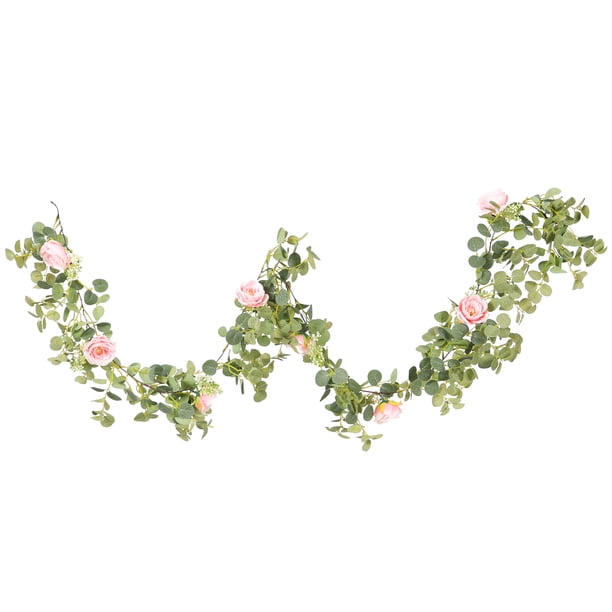 KAKOWELY Guirnalda de rosas falsas, planta de flores artificiales, hojas colgantes para decoración de bodas y San Valentín.