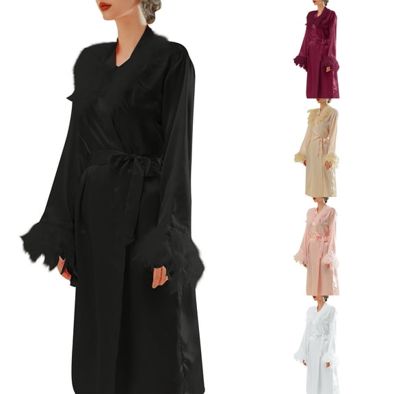 HBGVBA Women Satin Long Robe for Wedding Party,Satin Fabric Long Morning Gown Collar Bridesmaid Wedding Makeup Bathrobe