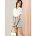 thumbnail image 4 of Blusa de manga abullonada dulce semi transparente con cuello abotonado floral para mujer blanco L, 4 of 6