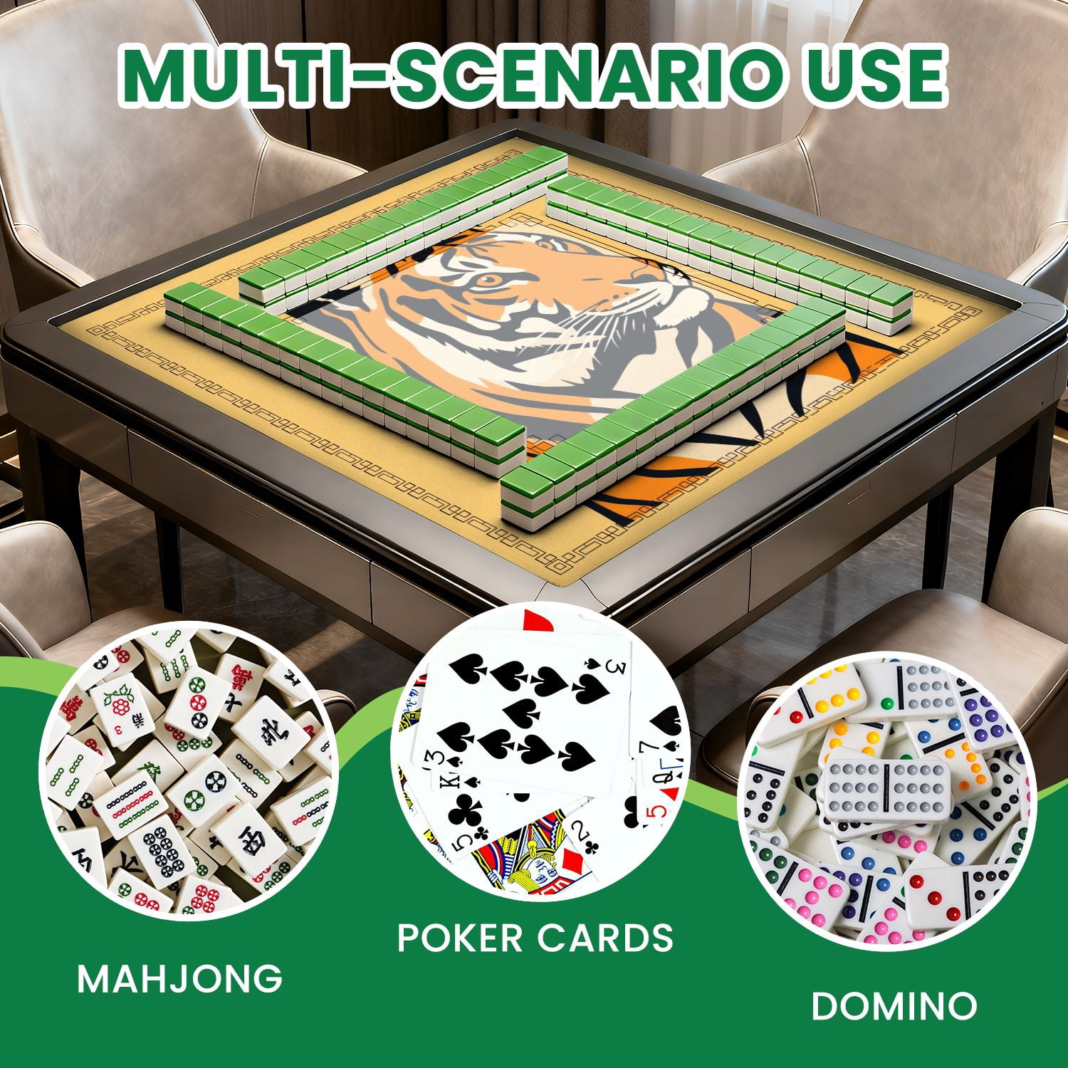 Mahjong Mat 31.5" x 31.5" Bold Tiger Portrait Stripes Neutral Non-Slip Noise Reduction American Mahjong Tiles Table Cover for Dominoes Poker Card Board Games Gift